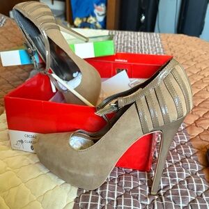 Charles David Taupe Suede-Look Stiletto Pump with Ankle Strap